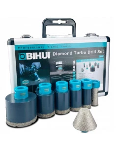 Ensemble trépans diamantés maxi (M14), diamètres 6, 8, 20, 35, 50, 70 et Fraises - 1 2