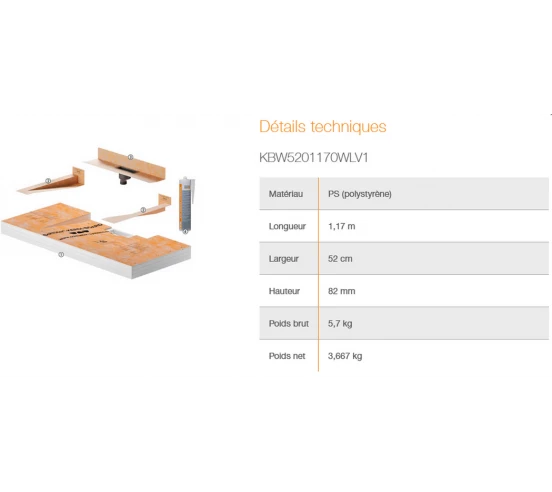 Kit plan vasque à carreler  1170mm x 520 mm KERDI BOARD W SCHLUTER - 5