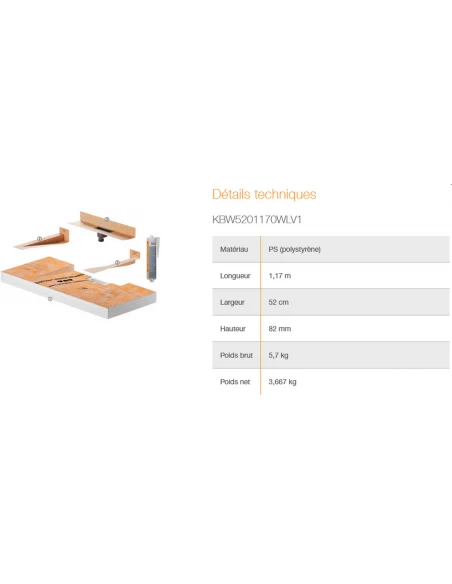 Kit plan vasque à carreler  1170mm x 520 mm KERDI BOARD W SCHLUTER - 5