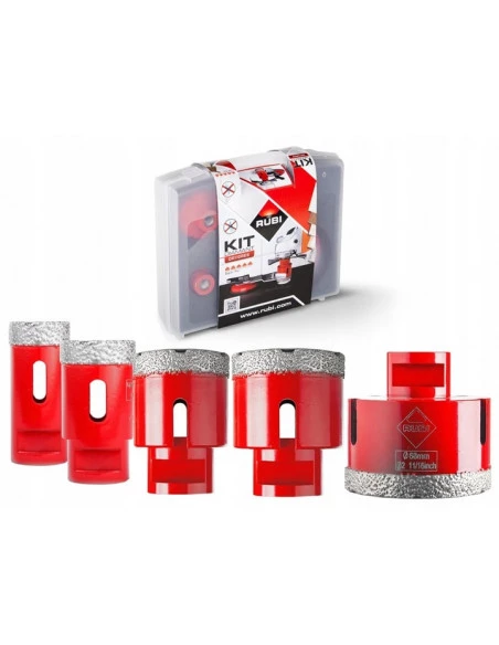 KIT 5 Trepans Drygres + Guide (Ø 28, 35, 43, 50 et 68 mm) RUBI - 1