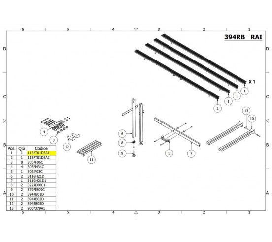 Rail alu 180 cm de la table BM180 RAIMONDI (piece détachée) - 1