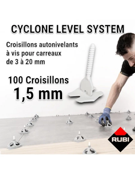 100 croisillons autonivellants à vis 1,5mm en "I" CYCLONE RUBI - 1