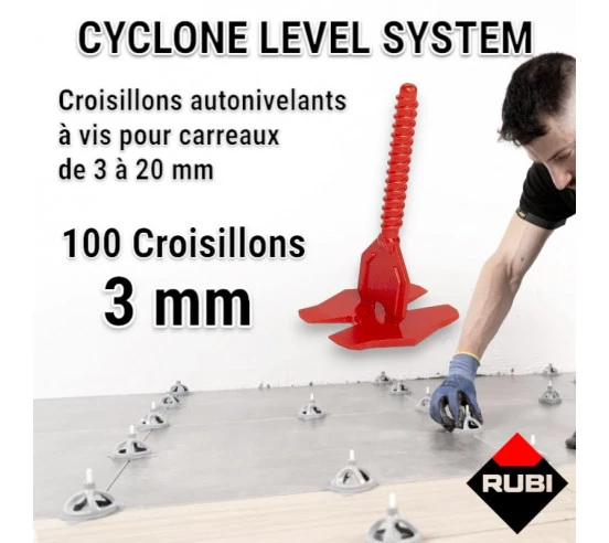 100 croisillons autonivellants à vis 3mm en "I" CYCLONE RUBI - 1