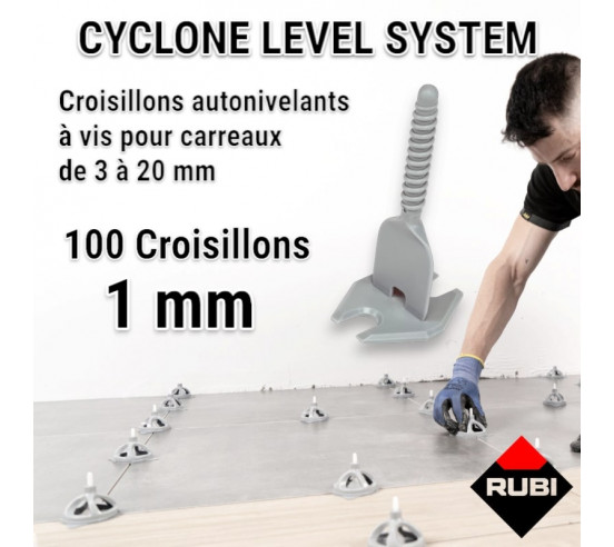 100 croisillons autonivellants à vis 1mm en "I" CYCLONE RUBI - 1