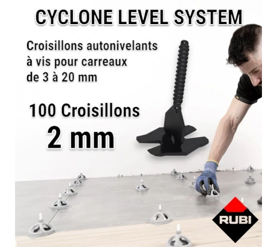 100 croisillons autonivellants à vis 2mm en "I" CYCLONE RUBI - 1