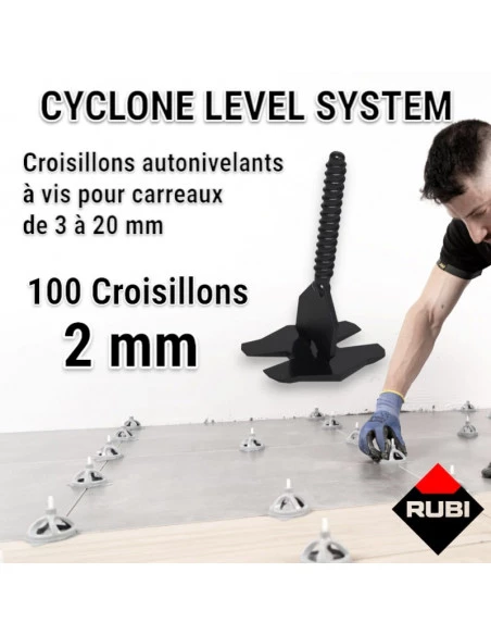 100 croisillons autonivellants à vis 2mm en "I" CYCLONE RUBI - 1