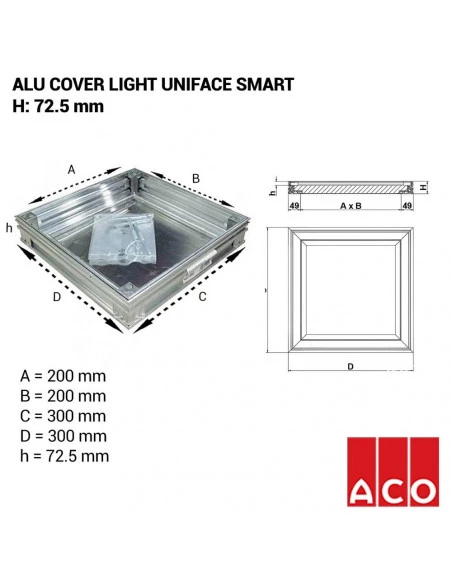 Couvercle à carreler  Alucover light Uniface Smart hauteur de cadre 72.5mm ACO - 2