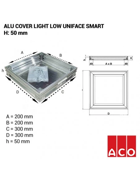 Couvercle à carreler  Alucover Low light Uniface Smart hauteur de cadre 50mm ACO - 2