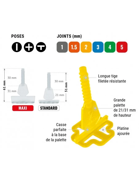 1000 Croisillons en "I" Autonivelant PAVILIFT 2mm - 3