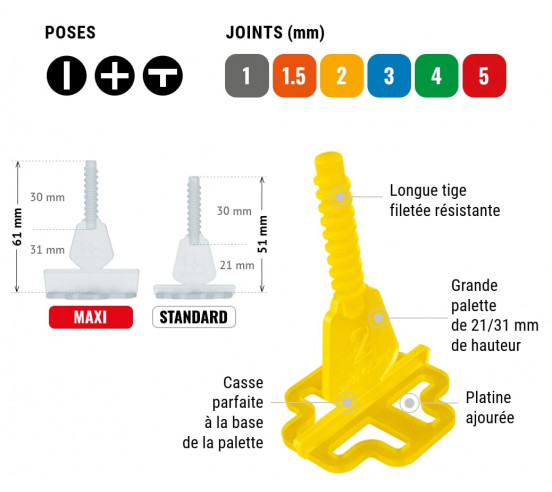 250 Croisillons en "I" Autonivelant PAVILIFT 2mm - 3
