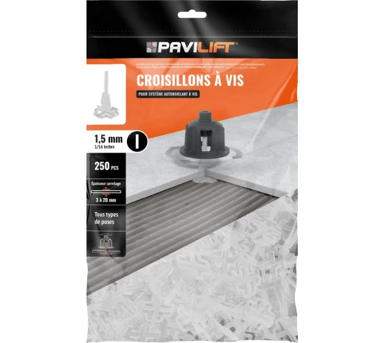 250 Croisillons en "I" Autonivelant de 1,5mm (carreaux de 3 à 20mm) PAVILIFT - 1