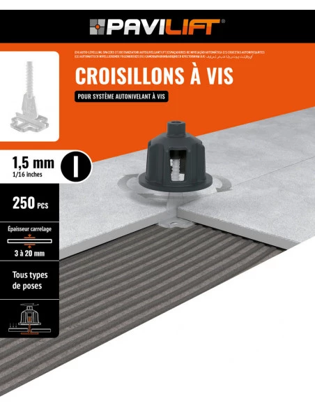 250 Croisillons en "I" Autonivelant de 1,5mm (carreaux de 3 à 20mm) PAVILIFT - 5