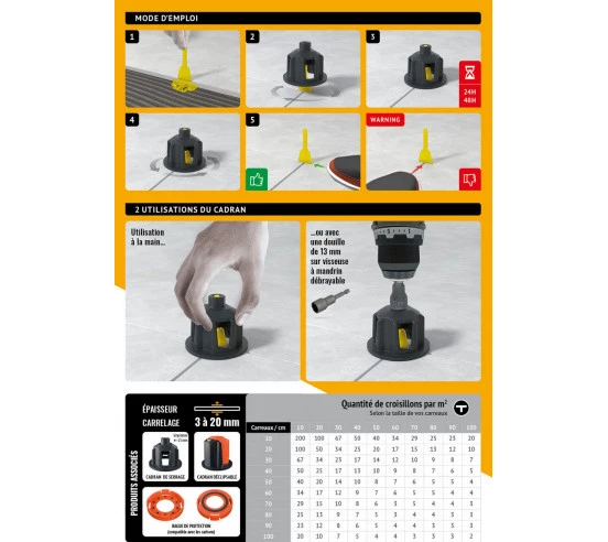 1000 Croisillons en "T" Autonivelant de 2mm (carreaux de 3 à 20mm) PAVILIFT - 4