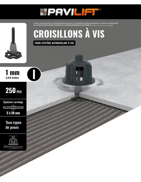 250 Croisillons en "I" Autonivelant de 1mm (carreaux de 3 à 20mm) PAVILIFT - 5