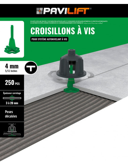 250 Croisillons en "T" Autonivelant de 4mm (carreaux de 3 à 20mm) PAVILIFT - 5