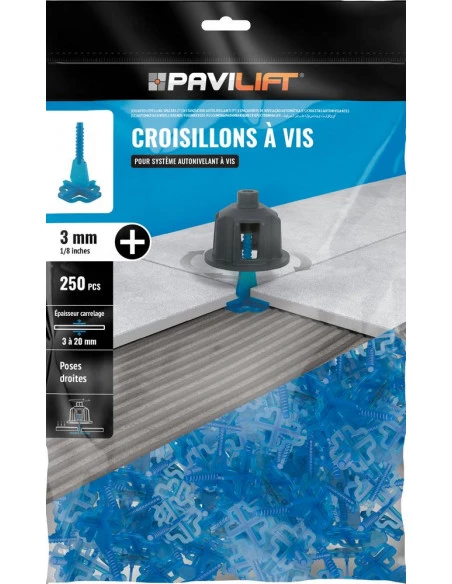 250 Croisillons en "+" Autonivelant de 3mm (carreaux de 3 à 20mm) PAVILIFT - 1