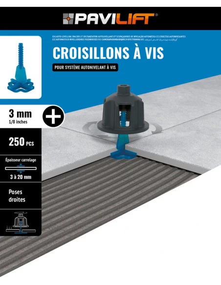 250 Croisillons en "+" Autonivelant de 3mm (carreaux de 3 à 20mm) PAVILIFT - 5