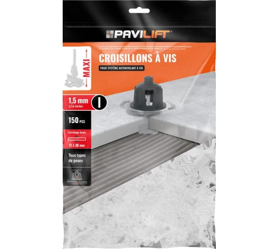 150 Croisillons en "I" Autonivelant de 1,5mm MAXI (carreaux de 12 à 30mm) PAVILIFT - 1