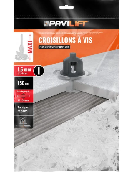 150 Croisillons en "I" Autonivelant de 1,5mm MAXI (carreaux de 12 à 30mm) PAVILIFT - 1