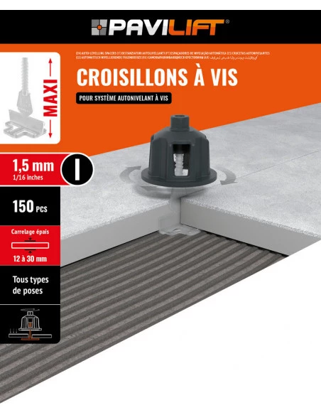 150 Croisillons en "I" Autonivelant de 1,5mm MAXI (carreaux de 12 à 30mm) PAVILIFT - 5