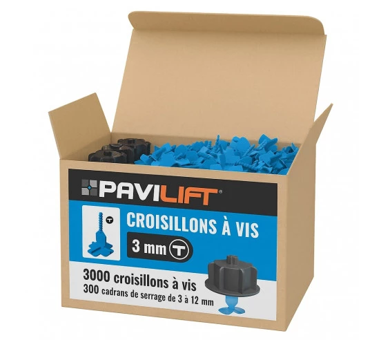 Carton de 3000 croisillons à vis en 3 mm "T" et 300 cadrans de serrage de 3 à 12 mm PAVILIFT - 1