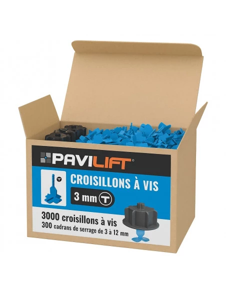 Carton de 3000 croisillons à vis en 3 mm "T" et 300 cadrans de serrage de 3 à 12 mm PAVILIFT - 1
