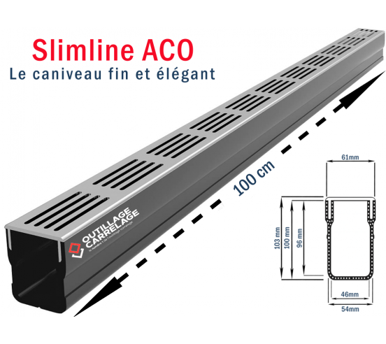 Caniveau de drainage étroit 6cm Classe A15 Grille design Aluminium Slimline ACO - 1