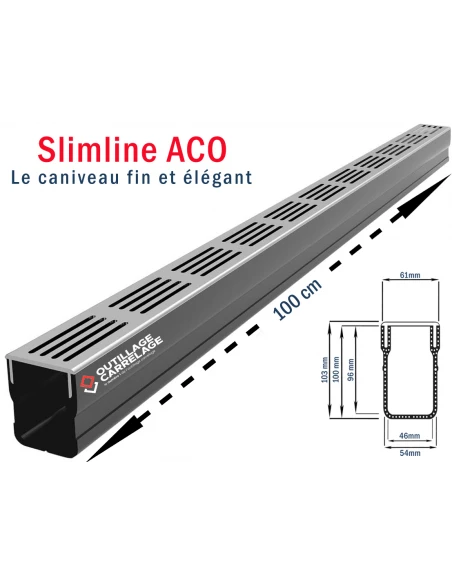 Caniveau de drainage étroit 6cm Classe A15 Grille design Aluminium Slimline ACO - 1