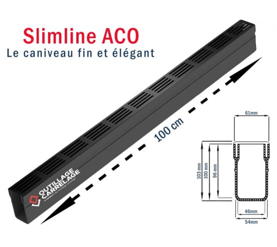 Caniveau de drainage étroit 6cm Classe A15 Grille design Alu noir Slimline ACO - 1