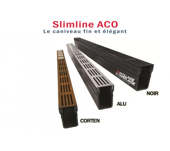 Caniveau de drainage étroit 6cm Classe A15 Grille design Alu noir Slimline ACO - 8