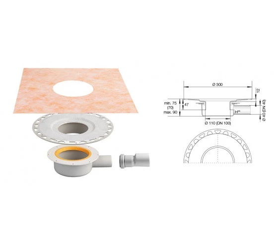 Kerdi-Drain-Base sortie horizontale KDBH40 Sans grille SCHLUTER - 2
