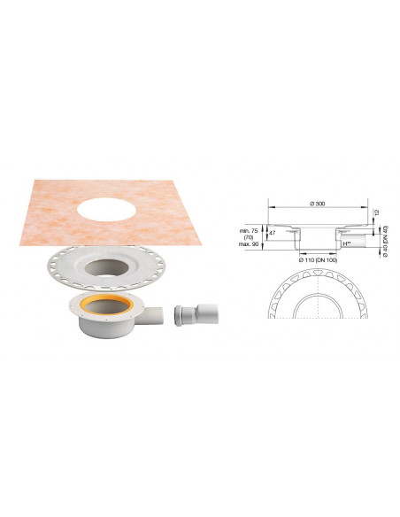 Kerdi-Drain-Base sortie horizontale KDBH40 Sans grille SCHLUTER - 2
