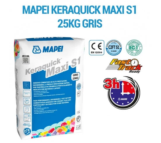 Mortier colle carrelage rapide 25kg KERAQUICK MAXI S1 C2FTS1 MAPEI - 5