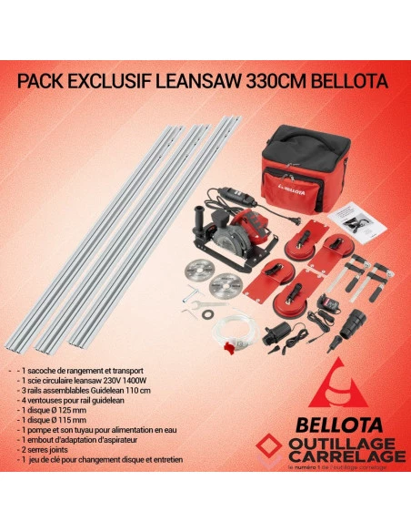 Pack LEANSAW + Rail 330 cm – Scie carrelage 230 V 1400 W - 1