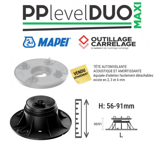 Base de plot réglable "L" de 56 à 91 mm PP LEVEL DUO MAXI MAPEI - 1