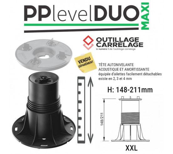 Base de plot réglable "XXL" de  148 à 211 mm PP LEVEL DUO MAXI MAPEI - 1