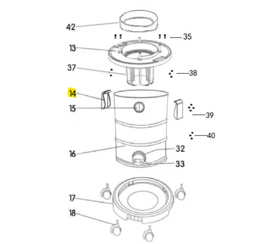 Poignée pour aspirateur AS-30 PRO RUBI n°14 sur l'éclaté  (piece détachée) RUBI - 1