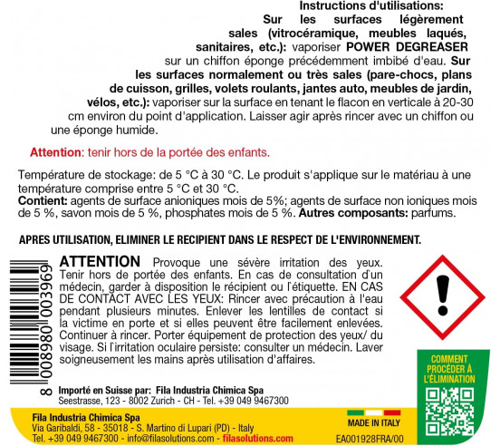 Nettoyant dégraissant puissant 750ml en spray (mousse active) POWER DEGREASER FILA - 7