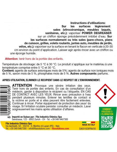 Nettoyant dégraissant puissant 750ml en spray (mousse active) POWER DEGREASER FILA - 7