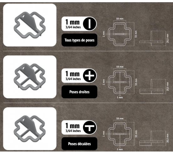 100 Croisillons récupérables "T" 1mm Pavilift - 3