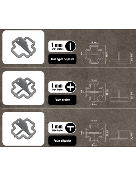 100 Croisillons récupérables "T" 1mm Pavilift - 3