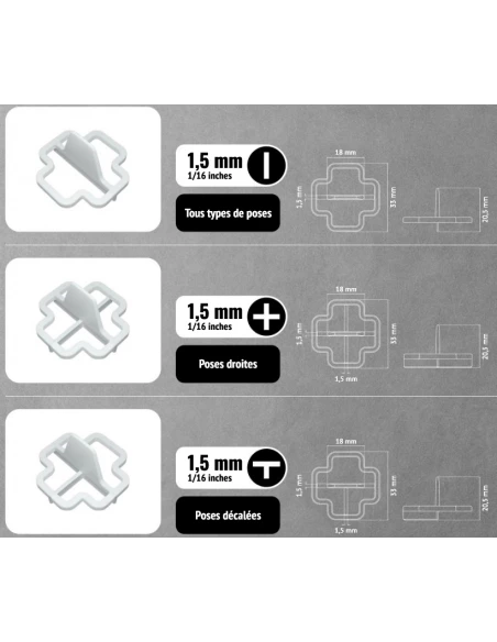 100 Croisillons récupérables "I" 1,5mm Pavilift - 3