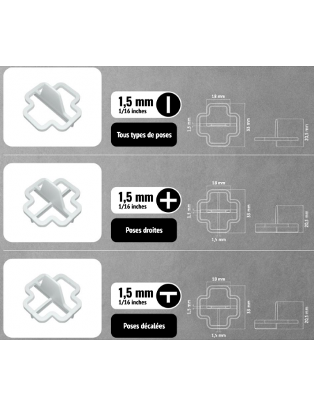 100 Croisillons récupérables "T" 1,5mm Pavilift - 3