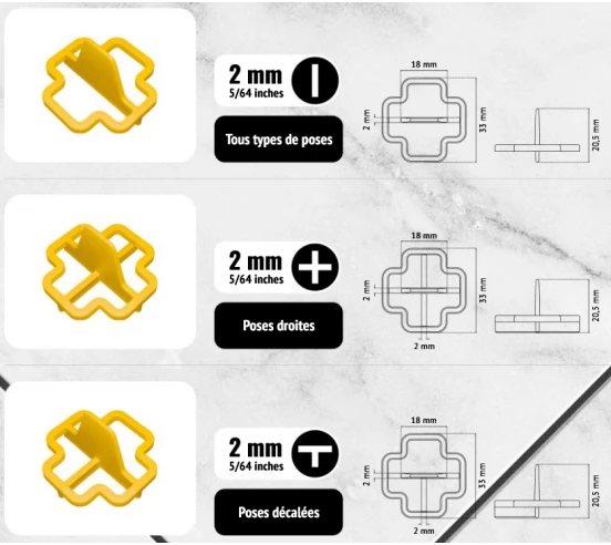 100 Croisillons récupérables "T" 2mm Pavilift - 3