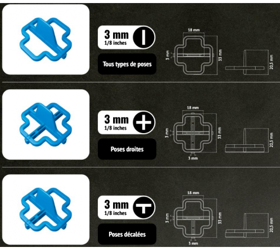 100 Croisillons récupérables "I" 3mm Pavilift - 3