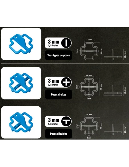 100 Croisillons récupérables "+" 3mm Pavilift - 3