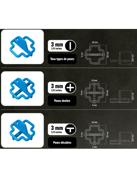 100 Croisillons récupérables "T" 3mm Pavilift - 3