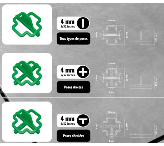 100 Croisillons récupérables "T" 4mm Pavilift - 3