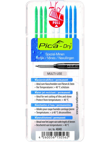Pica-Dry 8x mines de rechange 4040 ( Vert, Blanc, Bleu ) PICA - 1