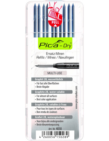 PICA Crayon Pica-Dry® avec 8 mines de menuisier, graphite H 30405